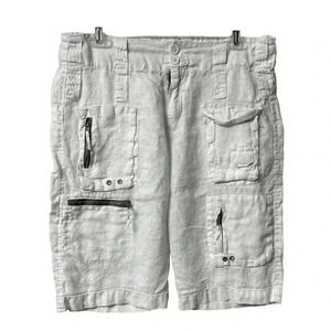 PETE & GRETA by JOHNNY WAS WHITE LINEN BERMUDA CAPRI SHORTS SZ 2